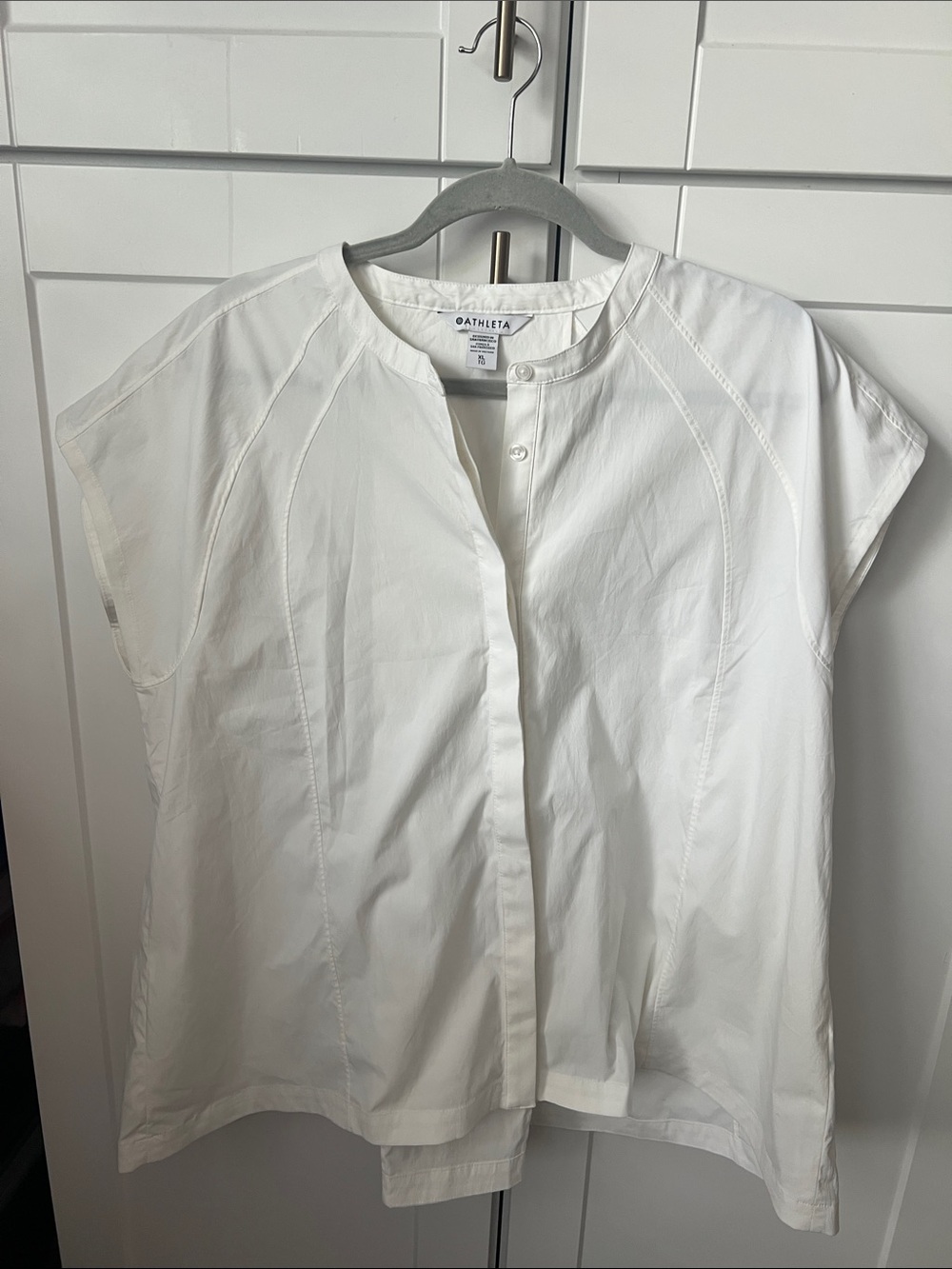 Athleta White Short-Sleeve Button Front Top